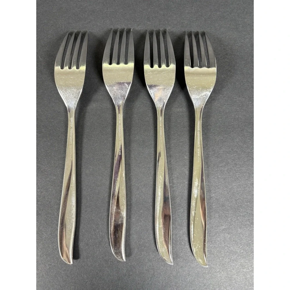 Lot 4 Oneida Community Stainless Starburst Atomic Star Salad Forks 7
